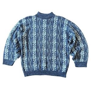 Haband for Her Women's Rose Sweater Size Large L Blue Vintage Striped Chunky